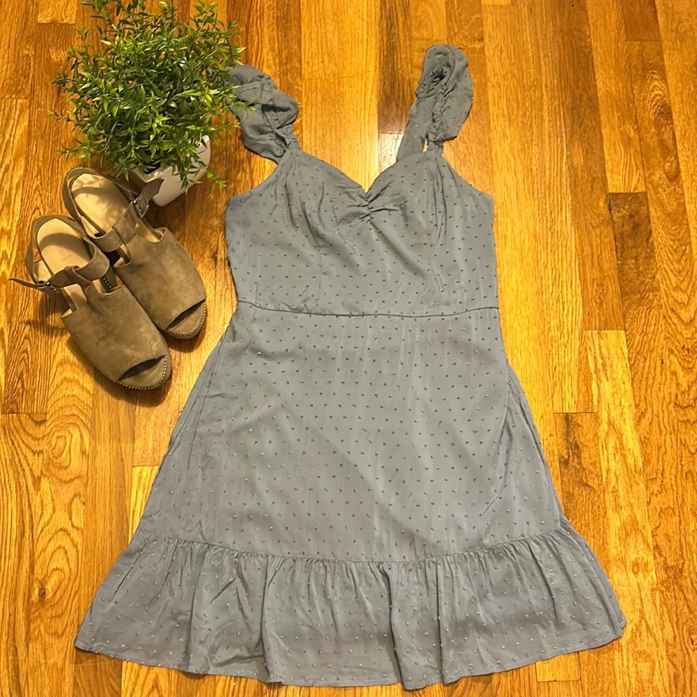 Live to be Spoiled Powder Blue Ruffle Smocked Textured Mini Dress Womens Large